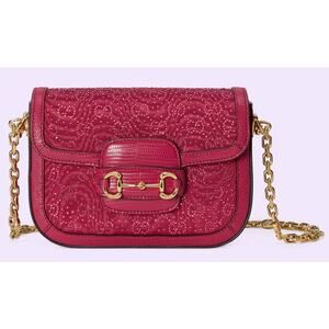 Gucci Mini 1955 Horsebit Pink Lizard Leather & Crystal Bag EXOTIC NIB